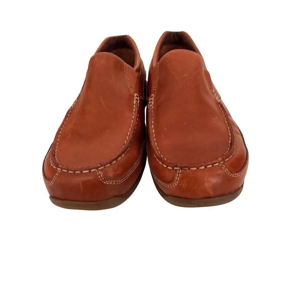 Dunham by New Balance Mens Tan Leather Slip On Moc Toe Loafers Casual Shoes